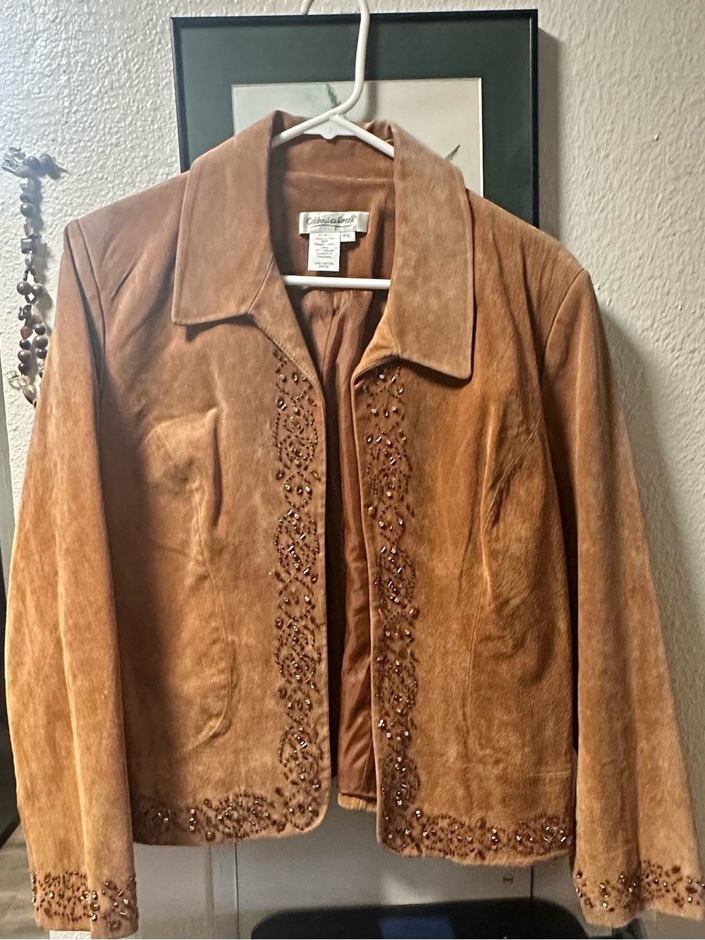 Coldwater Creek Suede Beaded Caramel Brown Jacket